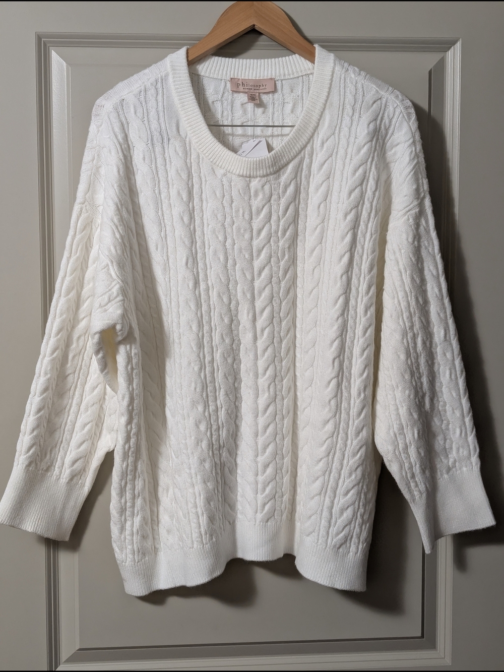 Philosophy Cream Cable Knit Crewneck Sweater